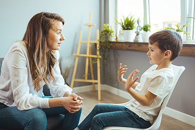 woman talking to her kid